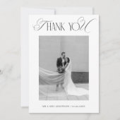 Klassiek Oud Geld Script Zwart Wit Foto Bruiloft Bedankkaart (Voorkant)