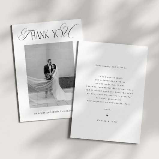 Klassiek Oud Geld Script Zwart Wit Foto Bruiloft Bedankkaart