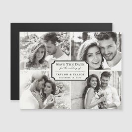 Klassiek Oude Boekplaatje Vier Foto Save The Date Magnetische Uitnodiging