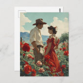 Klassiek paar in een veld van rozen briefkaart (Voorkant / Achterkant)