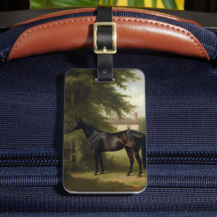 Klassiek paardrijden zwart jager paard schilderij bagagelabel