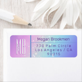 Klassiek Paars & Blauwe Bokeh Ster Monogram Adres Etiket