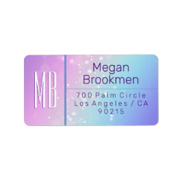 Klassiek Paars & Blauwe Bokeh Ster Monogram Adres Etiket
