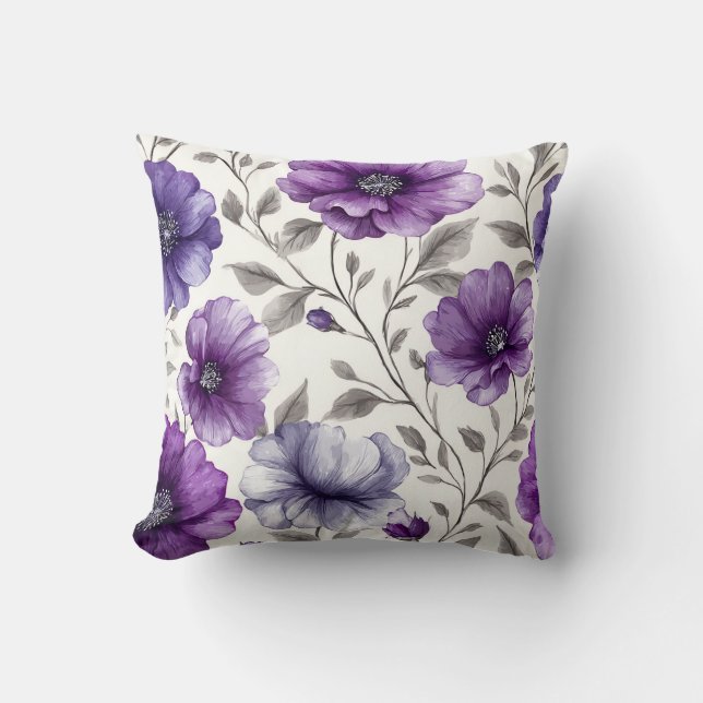 Klassiek Paars Botanisch Romantisch Chic Bloemmoti Kussen (Voorkant)