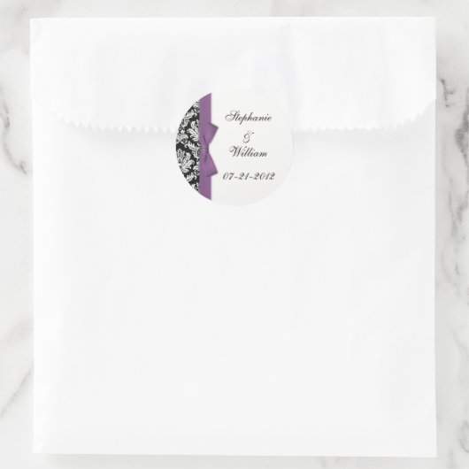 Klassiek Paars Damask Weddenschap Label (Tas)