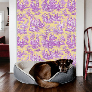 Klassiek paars-geel toile botanisch patroon behang