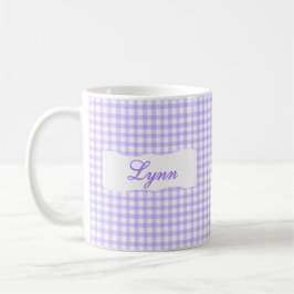Klassiek Paars Gingham Gepersonaliseerde Naam Koffiemok