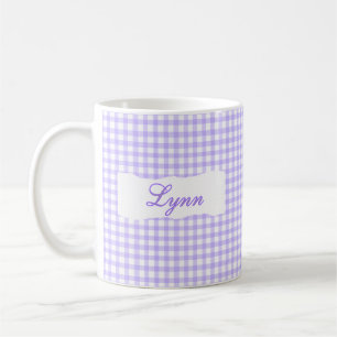 Klassiek Paars Gingham Gepersonaliseerde Naam Koffiemok