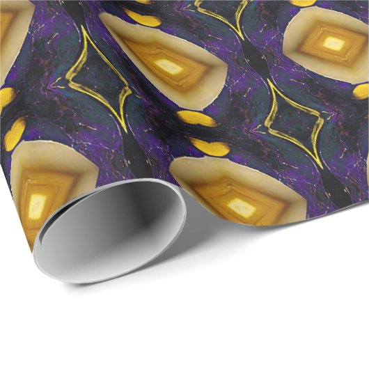 Klassiek  Paars & Gold Fret Pattern Cadeaupapier (Rol Hoek)