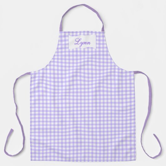 Klassiek Paars & Wit Gingham | Gepersonaliseerde N Schort (Voorkant)