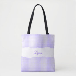 Klassiek Paars & Wit Gingham | Gepersonaliseerde N Tote Bag