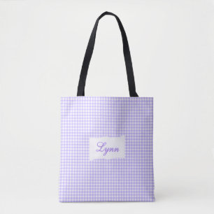 Klassiek Paars & Wit Gingham Gepersonaliseerde N Tote Bag