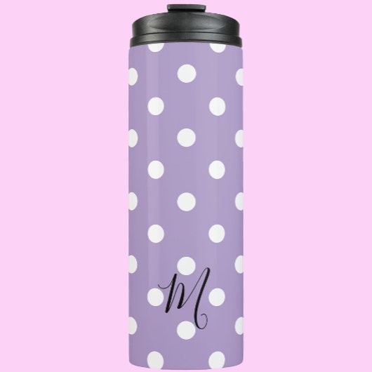 Klassiek Paarse Stippenpatroon Monogram Thermosbeker