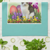 Klassiek paasontwerp met kat in een Pet-feestdag Theedoek (Gevouwen)