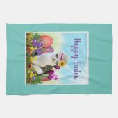 Klassiek paasontwerp met kat in een Pet-feestdag Theedoek (Horizontaal)