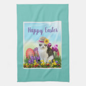 Klassiek paasontwerp met kat in een Pet-feestdag Theedoek (Verticaal)