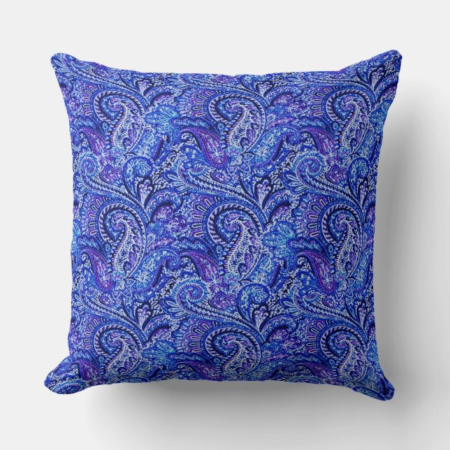 Klassiek Paisley Vibrant Blue Sierkussen (Voorkant)