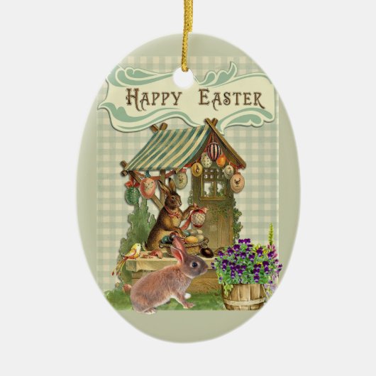 Klassiek Pasen Konijn en Eieren Vakantie Keramisch Ornament (Voorkant)