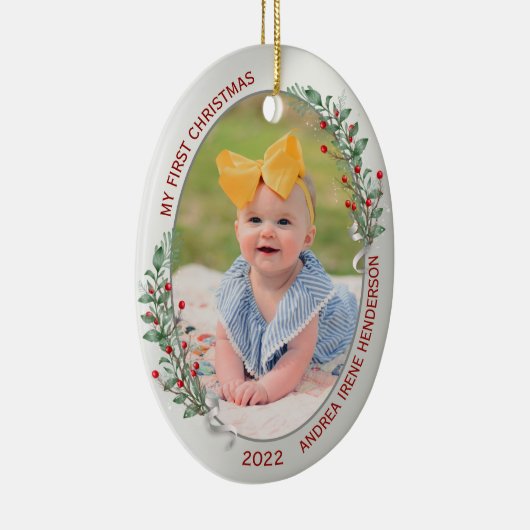 Klassiek pasgeboren eerste kerstPlant Silver Lijst Keramisch Ornament (Rechts)