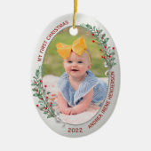 Klassiek pasgeboren eerste kerstPlant Silver Lijst Keramisch Ornament (Voorkant)