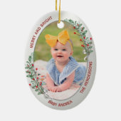 Klassiek pasgeboren eerste kerstPlant Silver Lijst Keramisch Ornament (Achterkant)