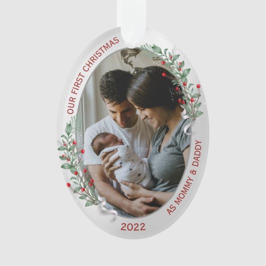 Klassiek pasgeboren eerste kerstPlant Silver Lijst Ornament (voorkant)