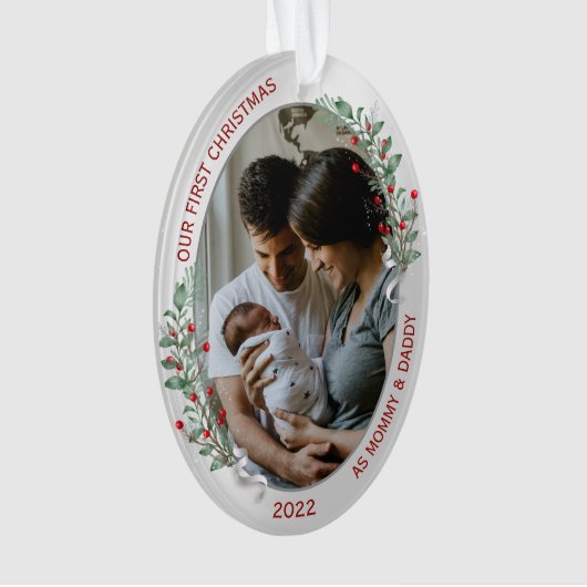 Klassiek pasgeboren eerste kerstPlant Silver Lijst Ornament (voorkant)