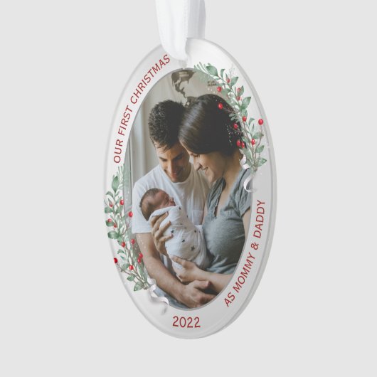 Klassiek pasgeboren eerste kerstPlant Silver Lijst Ornament (voorkant)