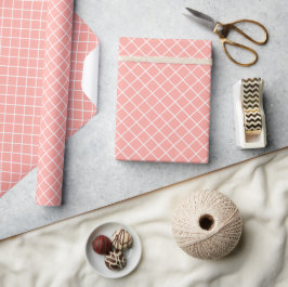 Klassiek Pastel Koraal Oranje Wit Dambord Patroon Cadeaupapier