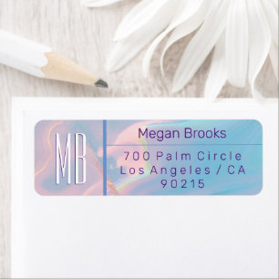 Klassiek pastel marmeren monogramadres etiket