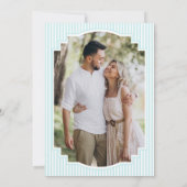 Klassiek Pastelblauw Gestreepte Foto Bruiloft Save The Date (Achterkant)