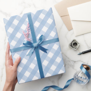Klassiek Pastelblauw Gingham Streeppatroon Cadeaupapier
