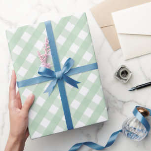 Klassiek Pastelgroen Gingham Streeppatroon Cadeaupapier