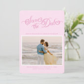 Klassiek pastelroze elegante script save-the-date save the date (Staand voorkant)