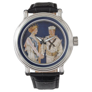Klassiek Patriottisme, Lady Liberty met marinezeem Horloge