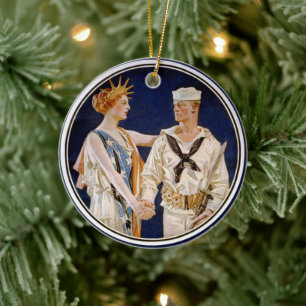 Klassiek Patriottisme, Lady Liberty met zeeman van Keramisch Ornament