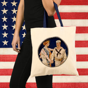 Klassiek Patriottisme, Lady Liberty met zeeman van Tote Bag