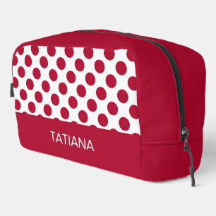 Klassiek patroon met witte en bordeauxrode polka s toilettasje