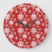 Klassiek patroon rood/wit Snowflake Grote Klok (Voorkant)