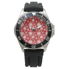 Klassiek patroon rood/wit Snowflake Horloge