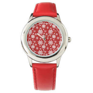 Klassiek patroon rood/wit Snowflake Horloge