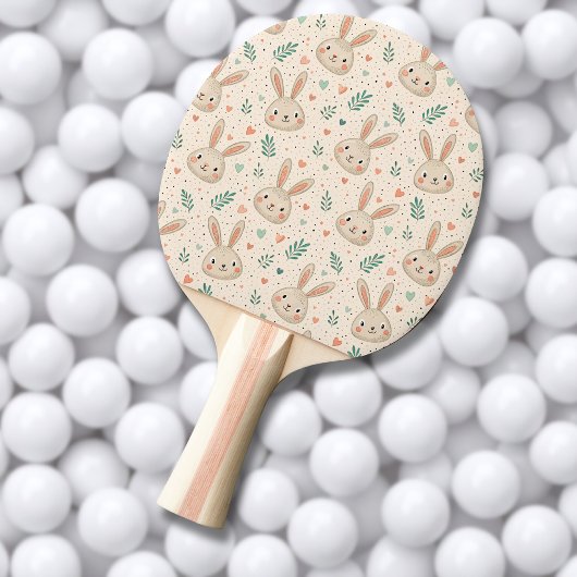 Klassiek patroon van kleine konijnengezichtjes met tafeltennisbatje