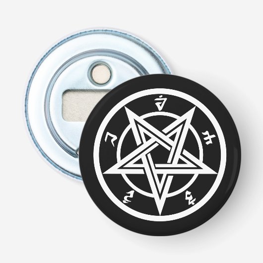 Klassiek pentagramsymbool button flesopener (Voorkant)