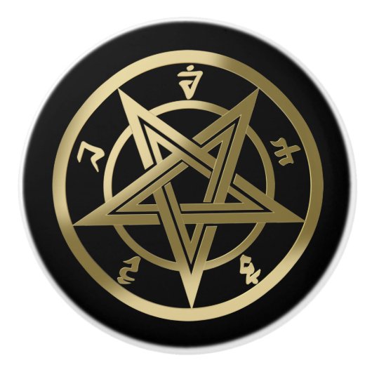 Klassiek pentagramsymbool keramische knop (Voorkant)