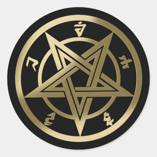 Klassiek pentagramsymbool ronde sticker (Voorkant)