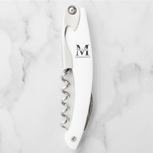 Klassiek Persoonlijk Bruidsjonker Monogram en Naam Kurkentrekker (Voorkant)