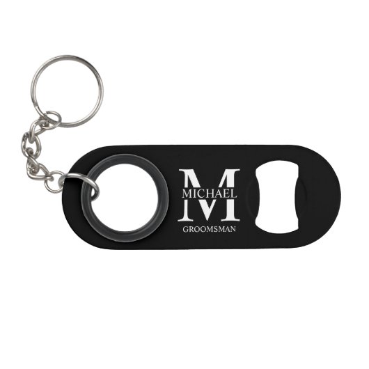 Klassiek Persoonlijk Bruidsjonker Monogram en Naam Mini Flessenopener (Voorkant (Horizontaal))
