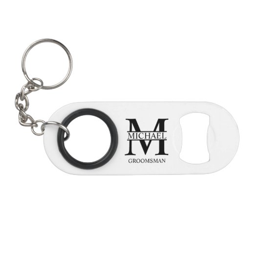 Klassiek Persoonlijk Bruidsjonker Monogram en Naam Mini Flessenopener (Voorkant (Horizontaal))