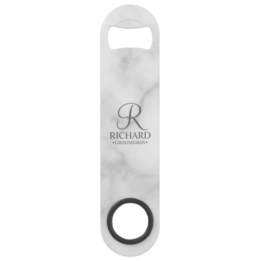 Klassiek Persoonlijk Bruidsjonker Monogram en Naam Speed Flessenopener (Voorkant)