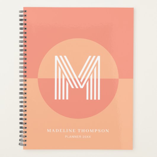 Klassiek perzik roze geometrisch modern monogram planner (Voorkant)